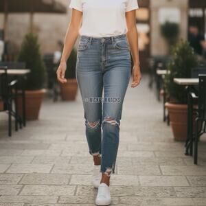 Dogma Denim High Rise Distressed Cropped Ankle Skinny Jeans Medium Wash Size 11